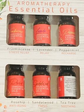 NWT Pursonic Aromatherapy 6 Essential Oils Frankincense, Lavender, Peppermint